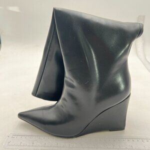 Black Women Wedge Heel Pointed Toe Comfortable Thick High Heel Thigh High Boots